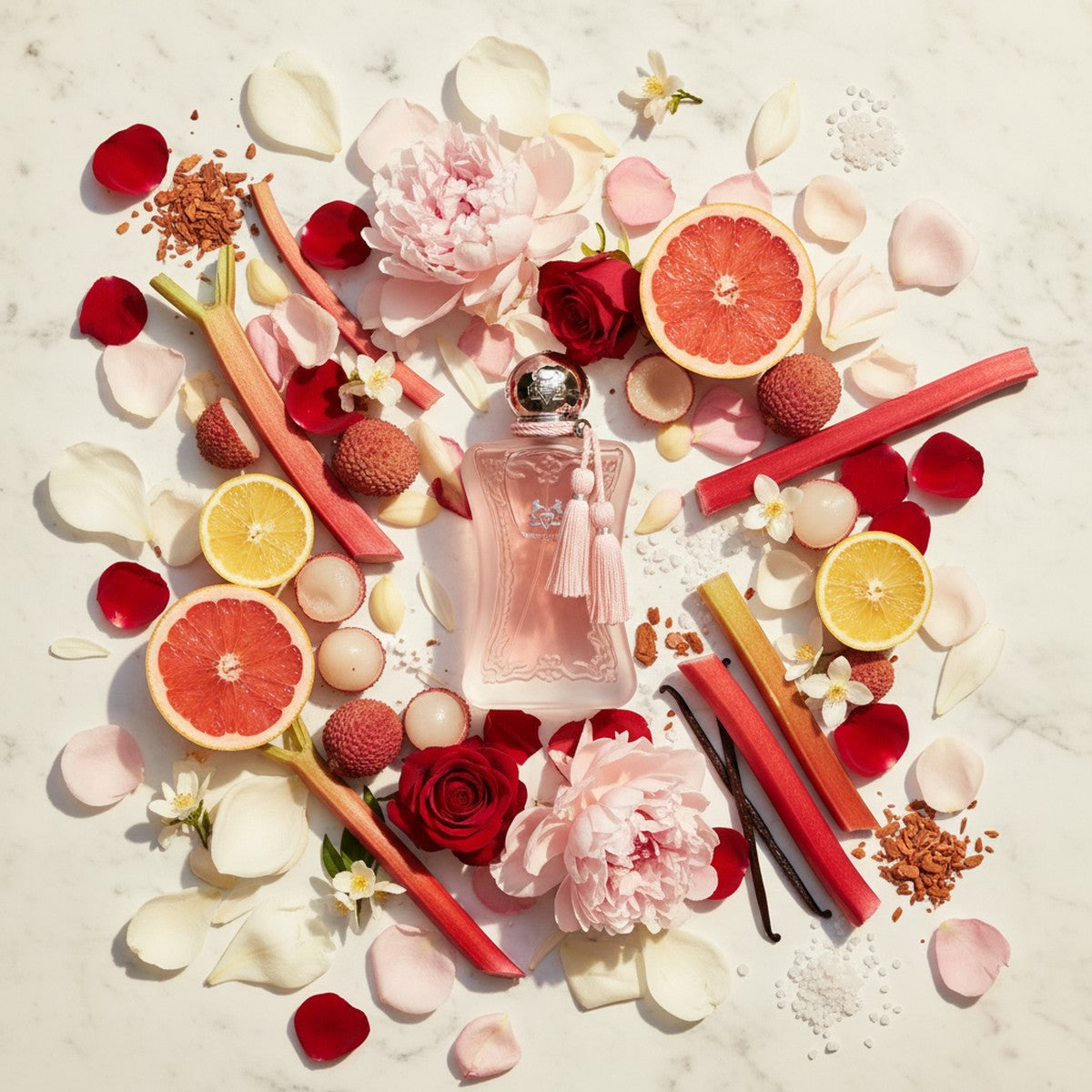 Parfums De Marly Delina La Rosee - Ingredient Flatlay