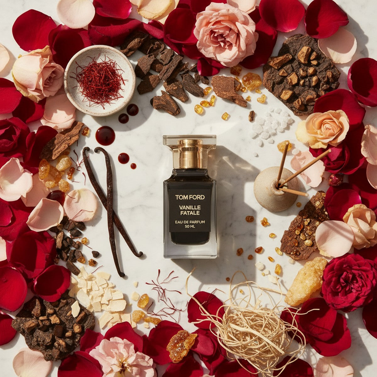 Tom Ford Vanille Fatale - Ingredient Flatlay